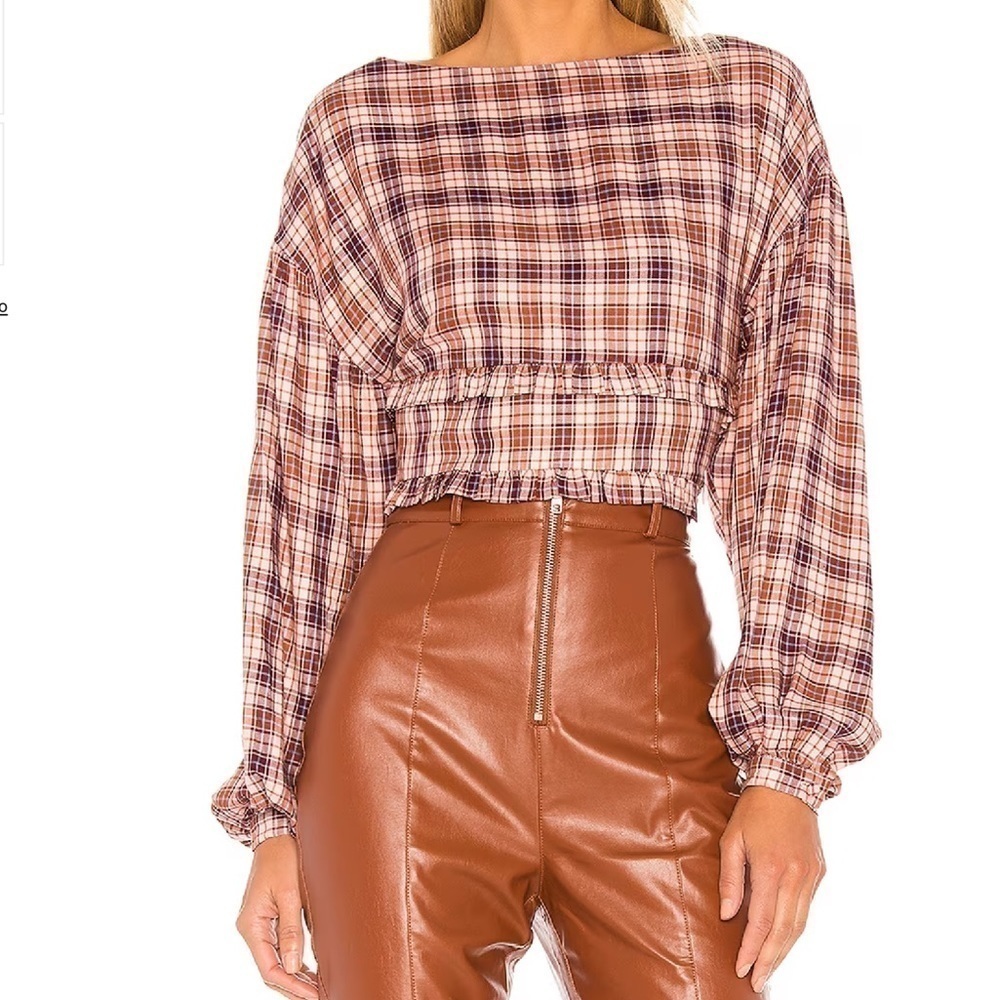 Majorelle Revolve Asa Pink Plaid Balloon Sleeve Top Shirt S